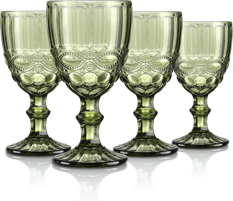 Joeyan vintage dombormintás boros talpas pohár - zöld - 300 ml - 4 db