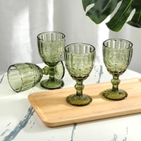 Joeyan vintage dombormintás boros talpas pohár - zöld - 300 ml - 4 db 8