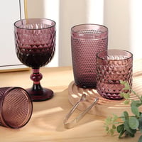 Joeyan dombornyomott gyémántmintás borospohár készlet - lila - 350 ml - 4 db 5