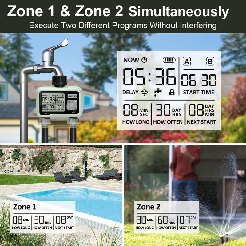 johgee Digitális Öntözőtimer LCD Kijelzővel, 2 Független Csatorna, Automata Öntözésvezérlés