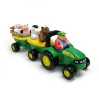 Traktor s prívesom na seno John Deere so zvieracími zvukmi, farmárom a 4 zvieratkami, od 18 mesiacov, hračka na doma aj von, viacfarebná 1