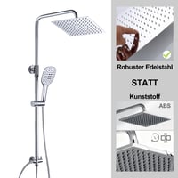 Set duș JOHO fără baterie, oțel inoxidabil, pară de duș tip ploaie, pătrat, 20x20 cm, finisaj cromat, coloană de duș reglabilă pe înălțime cu duș de mână 2