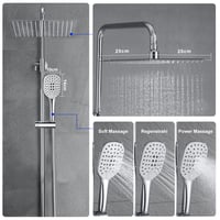 Set duș JOHO fără baterie, oțel inoxidabil, pară de duș tip ploaie, pătrat, 20x20 cm, finisaj cromat, coloană de duș reglabilă pe înălțime cu duș de mână 3