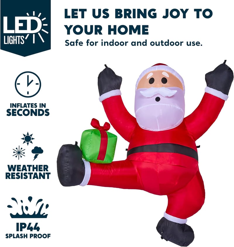 Joiedomi 180 cm-es Felfújható Mászó Mikulás LED-del Karácsonyi Dekorációhoz - Climbing Santa with Gift Box