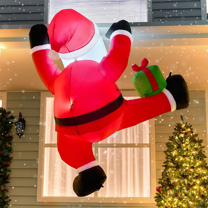 Joiedomi 180 cm-es Felfújható Mászó Mikulás LED-del Karácsonyi Dekorációhoz - Climbing Santa with Gift Box