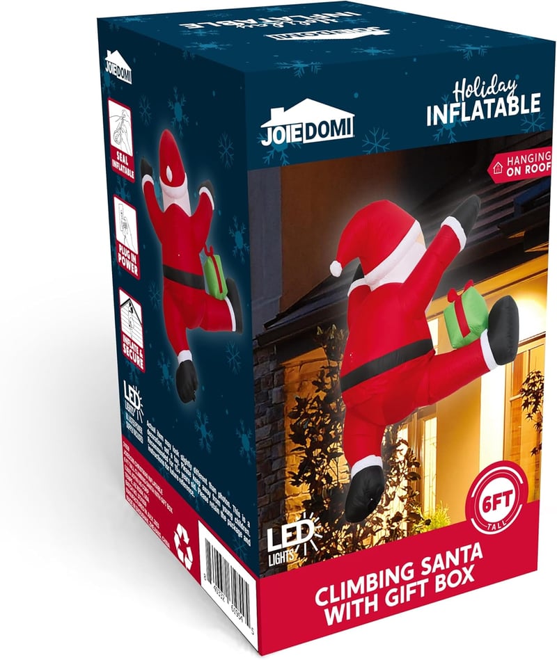 Joiedomi 180 cm-es Felfújható Mászó Mikulás LED-del Karácsonyi Dekorációhoz - Climbing Santa with Gift Box