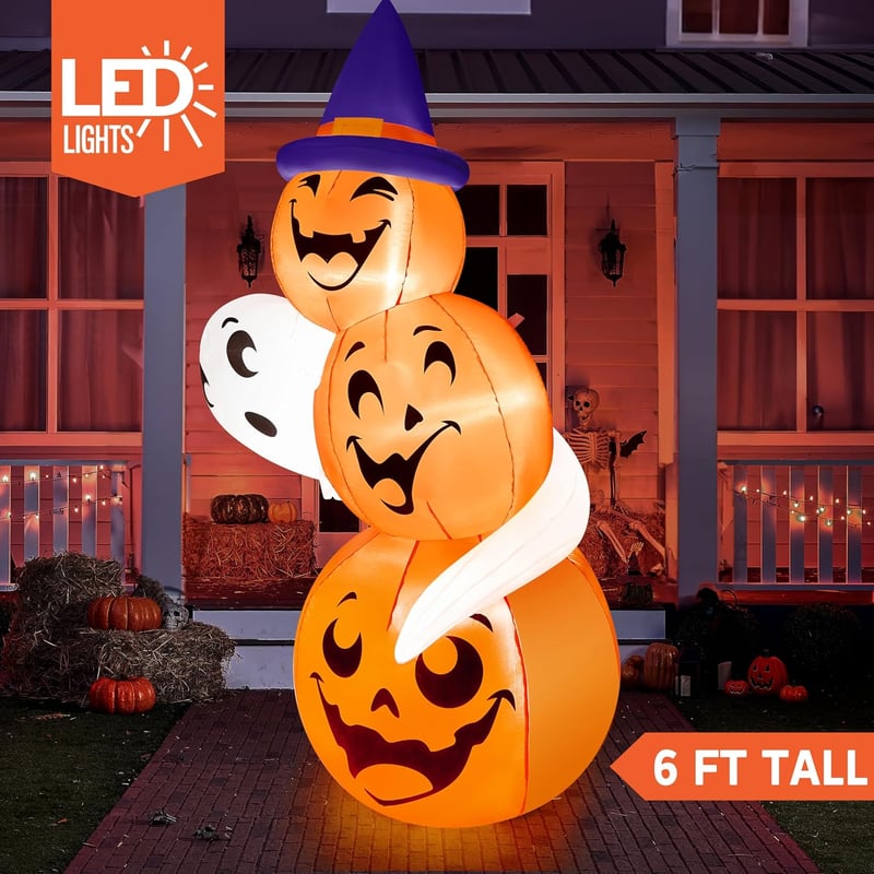 Joiedomi 180 cm Halloween Felfújható Dekoráció Kültéri - Szellem és Tök Boszorkány Kalappal