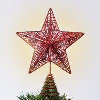 Joiedomi Karácsonyfacsúcs - Piros Csillag 20 Meleg Fehér LED Világítással, Elemes, Csillámló Fém-Műanyag Dekoráció Karácsonyfára, 23,5 cm 8