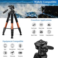JOILCAN 187 cm alumínium kameraállvány levehető fejjel mobiltelefon tartóval Canon Nikon DSLR-hez okostelefonhoz táskával narancsszínben 3