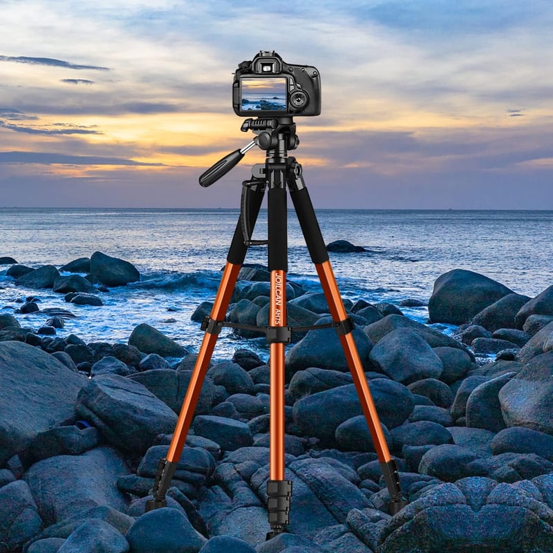 JOILCAN 187 cm alumínium kameraállvány levehető fejjel mobiltelefon tartóval Canon Nikon DSLR-hez okostelefonhoz táskával narancsszínben