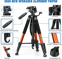 JOILCAN 187 cm alumínium kameraállvány levehető fejjel mobiltelefon tartóval Canon Nikon DSLR-hez okostelefonhoz táskával narancsszínben 6