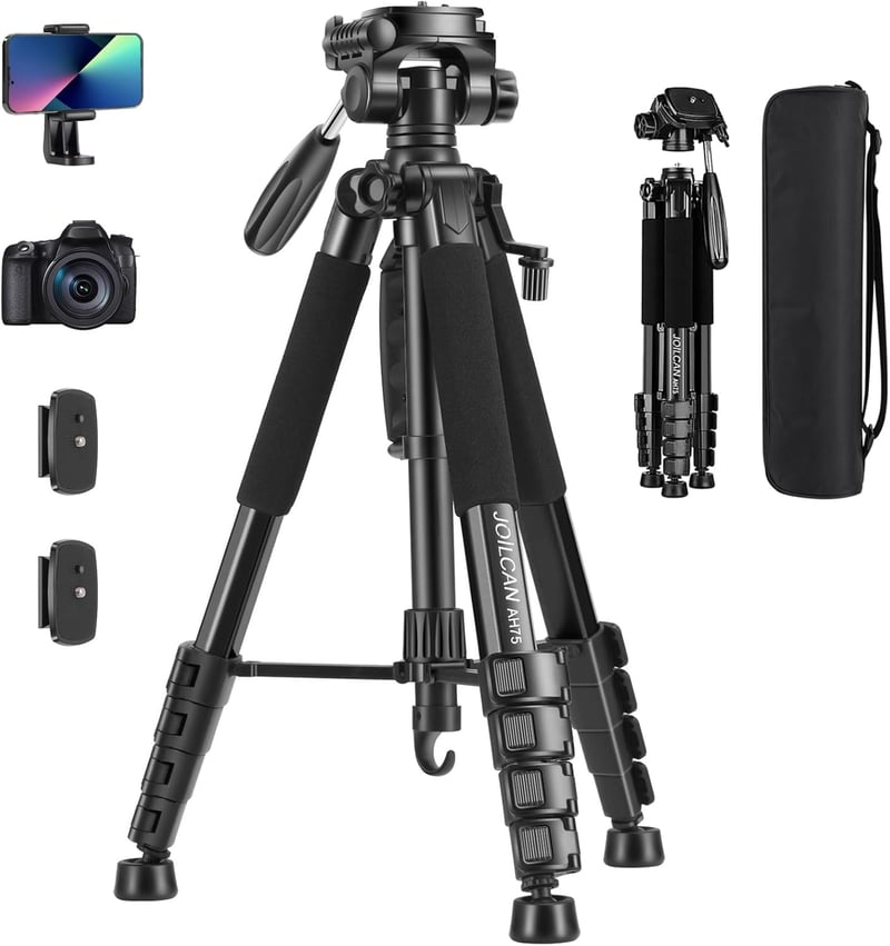 JOILCAN 74" Alumínium Kamera Tripod Telefontartóval Vloggoláshoz és Élő Közvetítéshez