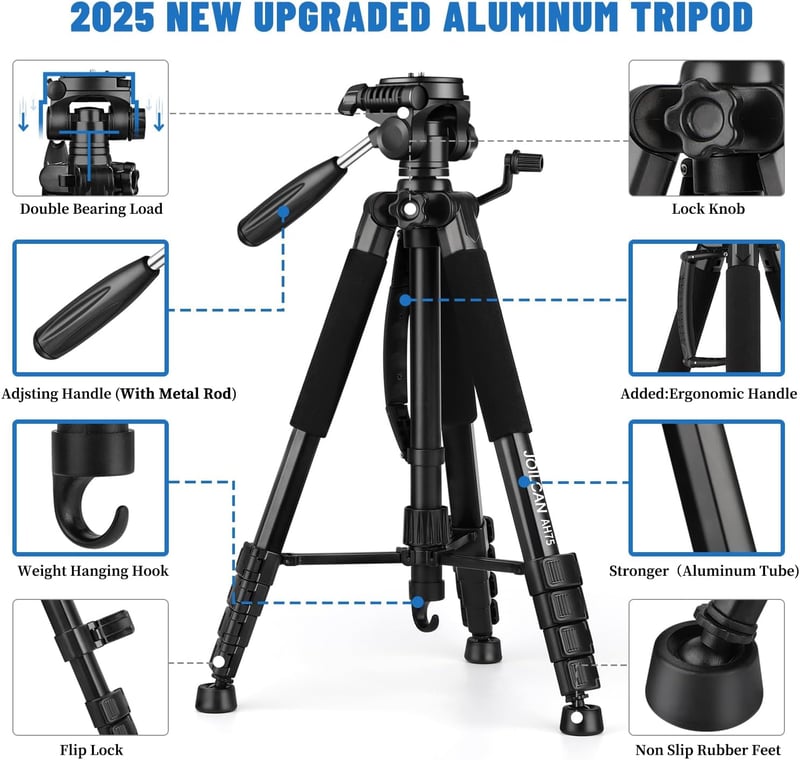 JOILCAN 74" Alumínium Kamera Tripod Telefontartóval Vloggoláshoz és Élő Közvetítéshez
