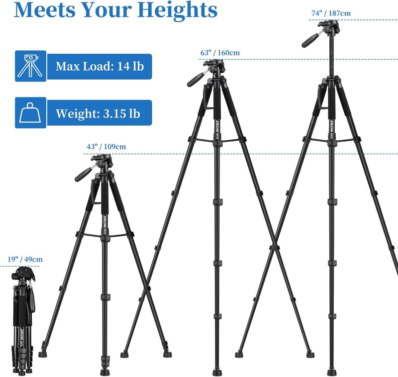 JOILCAN 74" Alumínium Kamera Tripod Telefontartóval Vloggoláshoz és Élő Közvetítéshez