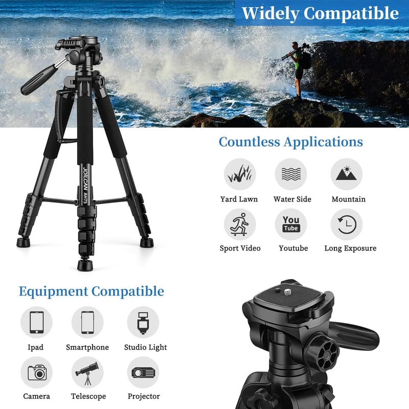 JOILCAN 74" Alumínium Kamera Tripod Telefontartóval Vloggoláshoz és Élő Közvetítéshez