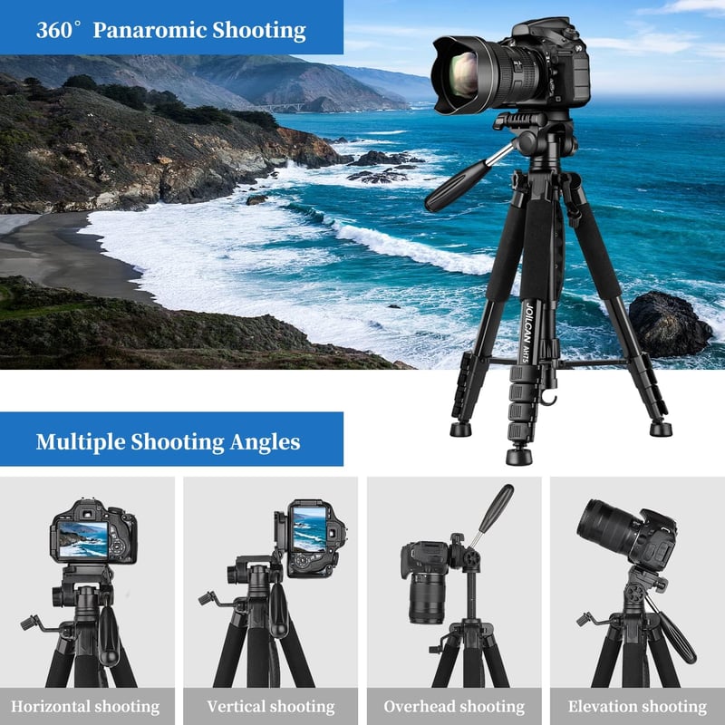 JOILCAN 74" Alumínium Kamera Tripod Telefontartóval Vloggoláshoz és Élő Közvetítéshez