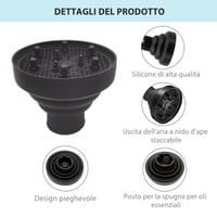 Silikónový difuzér na kučeravé vlasy JOIYHY, skladací, priemer 4 – 5 cm, čierny, s taštičkou, kefou na šampón a hrebeňom 4