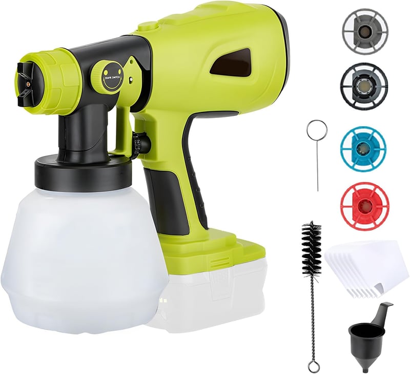 JOJOCY Akkus Festékszóró Ryobi 18V Akkuhoz, 1000ml Tartály, 4 Fúvóka, 3 Spray Minta