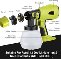 JOJOCY Akkus Festékszóró Ryobi 18V Akkuhoz, 1000ml Tartály, 4 Fúvóka, 3 Spray Minta 6