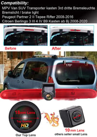 jojono HD Tolatókamera Féklámpa Funkcióval - Állítható Látószögű, Toyota Proace, Citroen Berlingo, Opel Combo, Peugeot Partner Kompatibilis 2