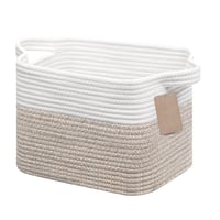 JOJOSEE Pletený bavlnený úložný košík na policu, biely a hnedý, 33x25x22,5 cm, organizér na hračky, knihy, topánky, do kúpeľne a detskej izby 1