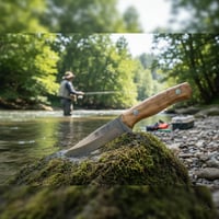 Cuțit Bushcraft Joker Arrui CO60 cu lamă de 10 cm, mâner din lemn de măslin și teacă din piele maro, pentru pescuit, vânătoare și camping 2