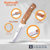 Cuțit Bushcraft Joker Arrui CO60 cu lamă de 10 cm, mâner din lemn de măslin și teacă din piele maro, pentru pescuit, vânătoare și camping 6