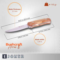 Cuțit Bushcraft Joker Arrui CO60 cu lamă de 10 cm, mâner din lemn de măslin și teacă din piele maro, pentru pescuit, vânătoare și camping 3