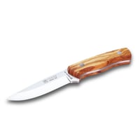Cuțit Bushcraft Joker Arrui CO60 cu lamă de 10 cm, mâner din lemn de măslin și teacă din piele maro, pentru pescuit, vânătoare și camping 9
