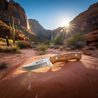 Cuțit Bushcraft Joker Arrui CO60 cu lamă de 10 cm, mâner din lemn de măslin și teacă din piele maro, pentru pescuit, vânătoare și camping 7
