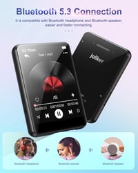 MP3 prehrávač Joliker 64 GB, Bluetooth 5.3, prenosný hudobný prehrávač s dotykovou obrazovkou, vstavaným reproduktorom, FM rádiom a diktafónom, čierny, 2,4 palca 3