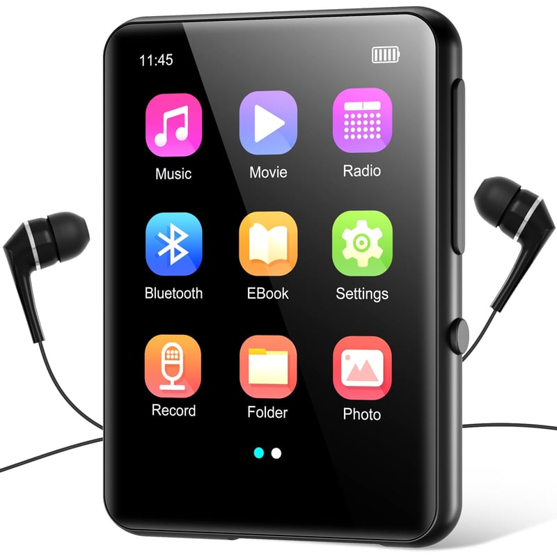 MP3 prehrávač Joliker 64 GB, Bluetooth 5.3, prenosný hudobný prehrávač s dotykovou obrazovkou, vstavaným reproduktorom, FM rádiom a diktafónom, čierny, 2,4 palca