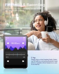 MP3 prehrávač Joliker 64 GB, Bluetooth 5.3, prenosný hudobný prehrávač s dotykovou obrazovkou, vstavaným reproduktorom, FM rádiom a diktafónom, čierny, 2,4 palca 5