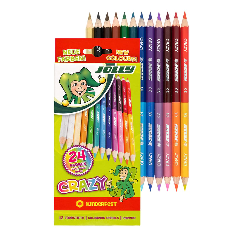 Set creioane colorate JOLLY Superstick Crazy – 12 bucăți, 24 de culori, mină extra groasă, rezistente la rupere, sigure pentru copii, non-toxice, în cutie de carton