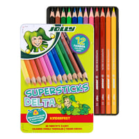 Sada trojhranných farebných ceruziek JOLLY Supersticks Delta, 10 ks, v kovovej škatuľke, odolné proti lámaniu, bezpečné pre deti, netoxické 3