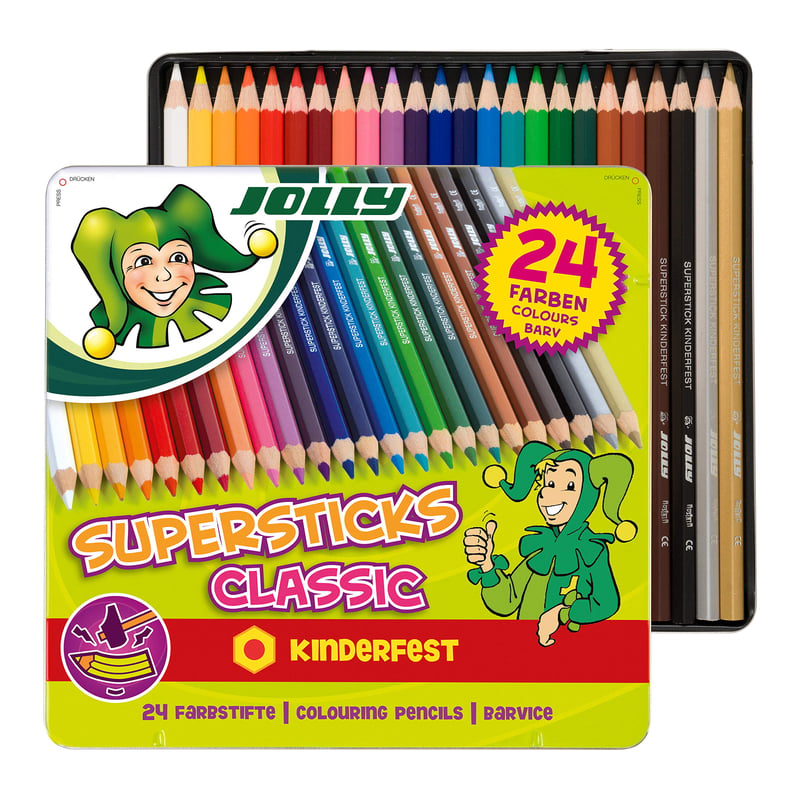 Farebné ceruzky JOLLY Supersticks, detské, odolné proti zlomeniu, 24 ks – vyrobené v Rakúsku, netoxické, Classic