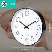 jomparis 20 cm-ové moderné quartzové nástenné hodiny, tiché analógové hodiny s plynulým chodom sekundovej ručičky bez tikania, do obývačky, detskej izby, kuchyne, kancelárie, čierne 3
