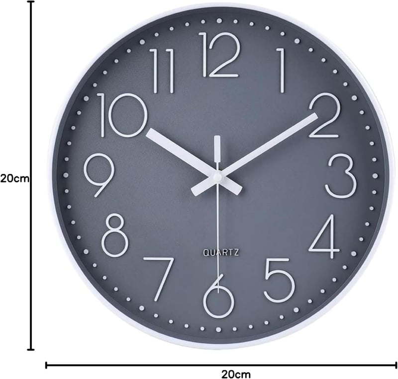 jomparis 20 cm Modern Kvarcóra Néma Falióra Szürke Analóg Dekoráció Nappali Gyerekszoba Konyha Iroda - 20 Cm, Grey