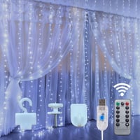Jonurphy LED Fényfüggöny 3x3m 300 LED - USB Működtetésű, 8 Világítási Mód, Távirányítóval, Időzítővel - Beltéri/Kültéri Dekoráció Falra, Szo 1