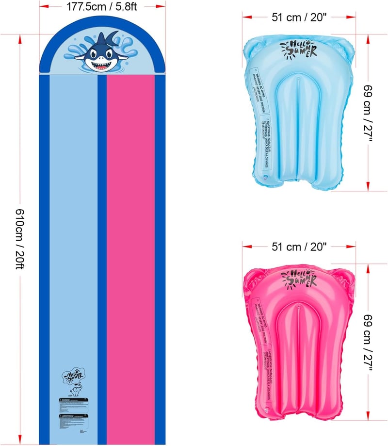 jooeer Dupla Vízcsúszda Felfújható Slip n Slide 6m Kerti Vízjáték Testdeszkával Locsolóval