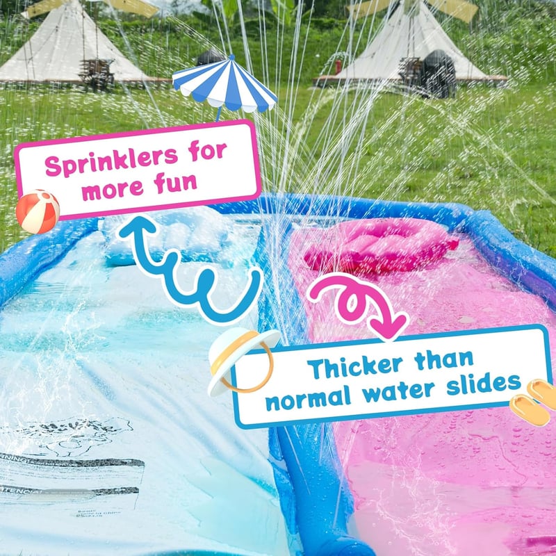 jooeer Dupla Vízcsúszda Felfújható Slip n Slide 6m Kerti Vízjáték Testdeszkával Locsolóval