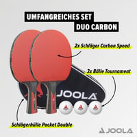 Set tenis de masă JOOLA Duo Carbon - 2 palete + 3 mingi + husă, roșu/negru, 6 piese 2
