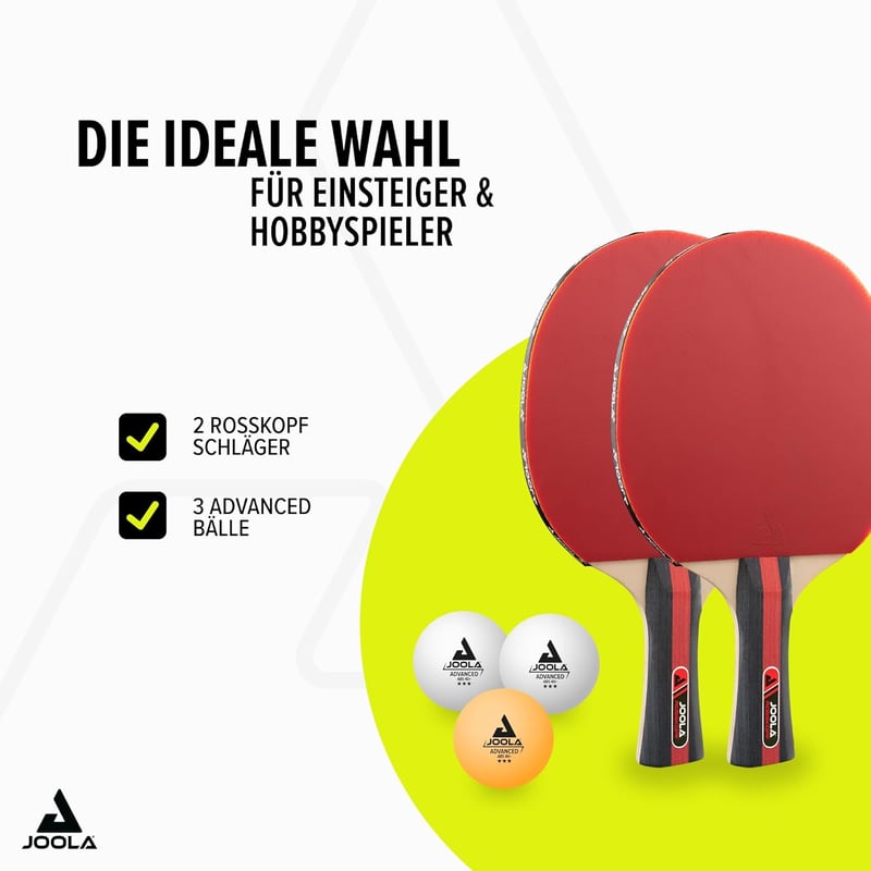 JOOLA Rosskopf 2 Pingpong Szett 2 Ütő + 3 Labda 40mm Piros/Fekete - Single