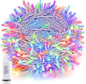Instalație Luminoasă de Crăciun Joomer 20m 200 LED Multicolor, pentru Exterior, Rezistentă la Apă, cu Baterii