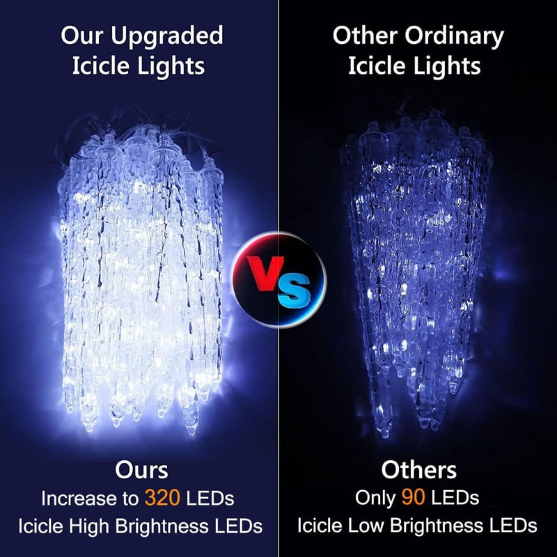 Joomer Jégcsap Fényfüzér Kültéri 320 LED - 4m Hideg Fehér Meteoreső Hatású Karácsonyi Világítás Időzítővel, Vízálló Ablakdísz 20 Jégcsappal