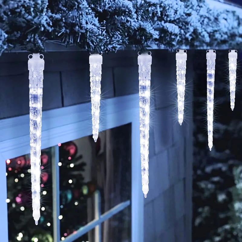 Joomer Jégcsap Fényfüzér Kültéri 320 LED - 4m Hideg Fehér Meteoreső Hatású Karácsonyi Világítás Időzítővel, Vízálló Ablakdísz 20 Jégcsappal