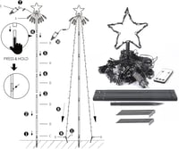 Joomer Karácsonyi Fényfüzér Csillaggal - 2,1m x 10 Ág, 450 LED, Meleg Fehér, Távirányítós, 8 Világítási Mód, Kültéri-Beltéri Dekoráció 8