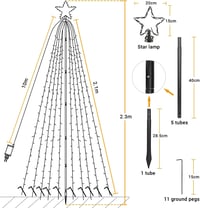 Joomer Karácsonyi Fényfüzér Csillaggal - 2,1m x 10 Ág, 450 LED, Meleg Fehér, Távirányítós, 8 Világítási Mód, Kültéri-Beltéri Dekoráció 3