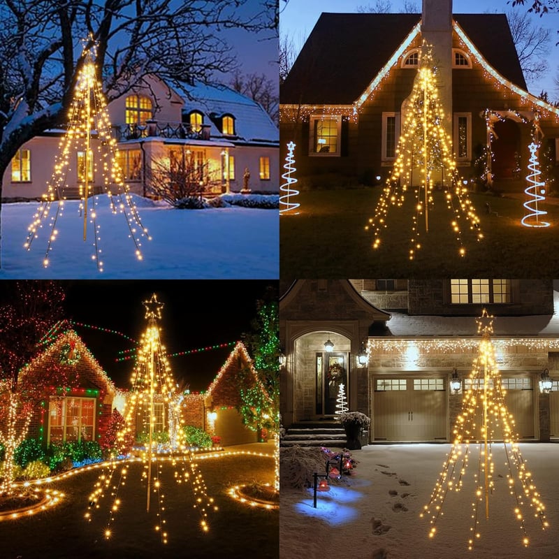 Joomer Karácsonyi Fényfüzér Csillaggal - 2,1m x 10 Ág, 450 LED, Meleg Fehér, Távirányítós, 8 Világítási Mód, Kültéri-Beltéri Dekoráció