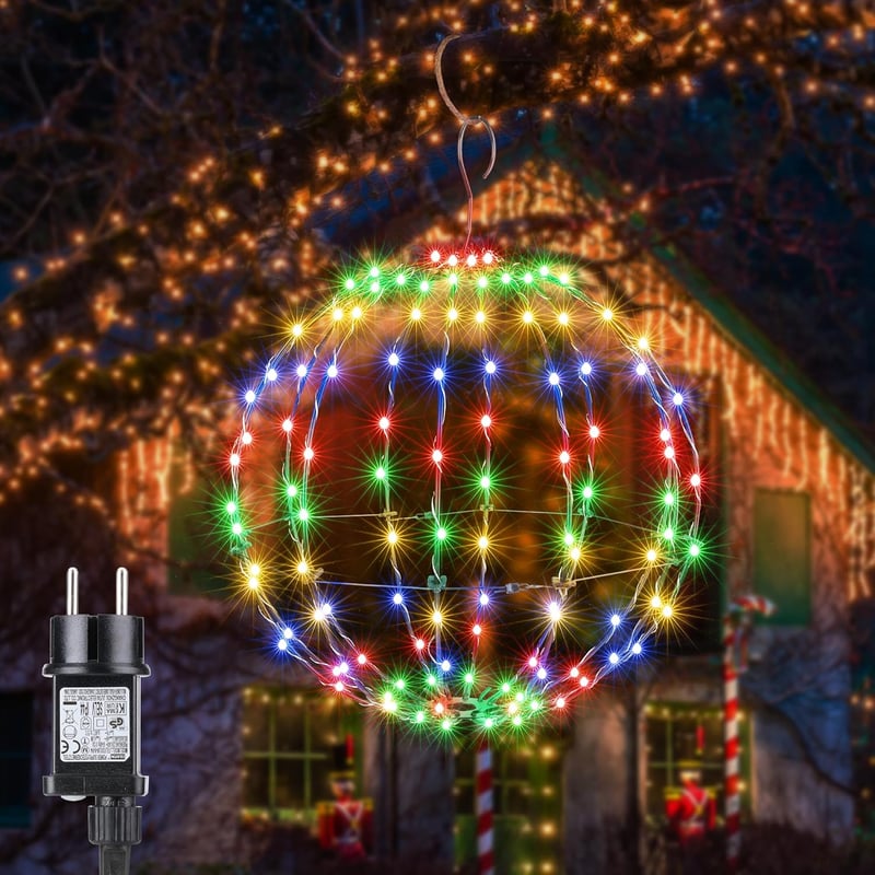 Joomer Kültéri Karácsonyi Világítás - 30 cm Függő Gömb Lámpa 120 LED-del - 8 Üzemmód, Időzítő, Vízálló, IP44 - Kert, Nappali, Parti Dekoráci